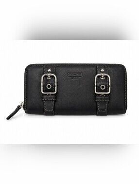 Coach Vintage Zoe Double Buckle Zip Around Wallet Black And Purple